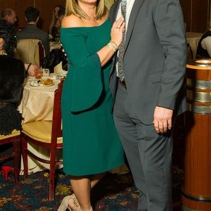 Chelsea 28 green dress with bell sleeve